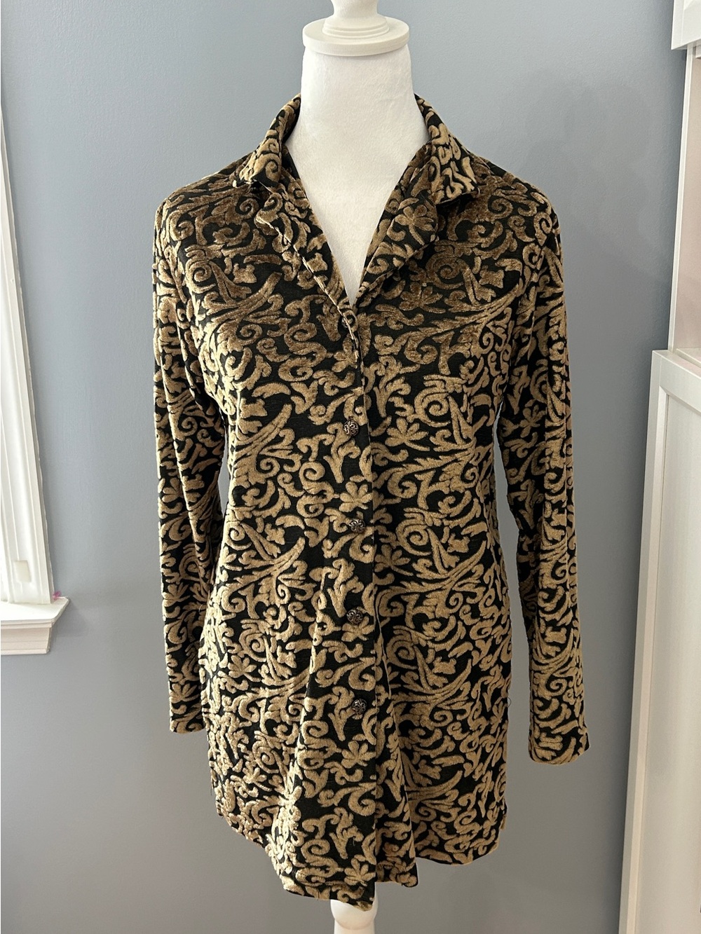 DVF Diane von Furstenberg 90s Velvet Blouse Small Gold Scrollwork Boho